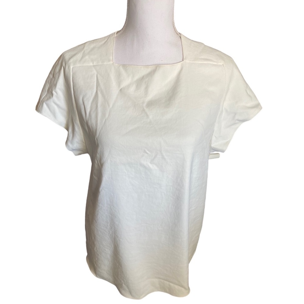 Tibi | NWOT Women's White Fluttered Sleeve Square Neck Top Size 0 Back Zipper